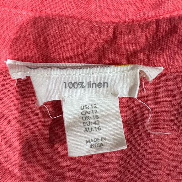 C & C California 100% Linen Collared Sleeveless Pockets Peach Orange Dress US 12 - Picture 2 of 6